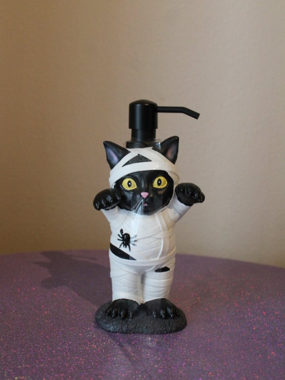 Mummy Black Cat Soap Dispenser Halloween Decor NWT